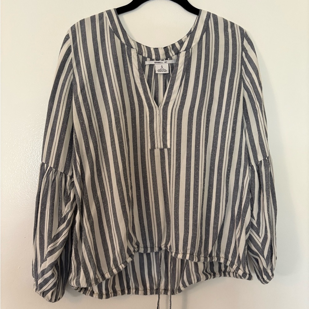 Striped V-Neck O’Neil Blouse - blue and White
